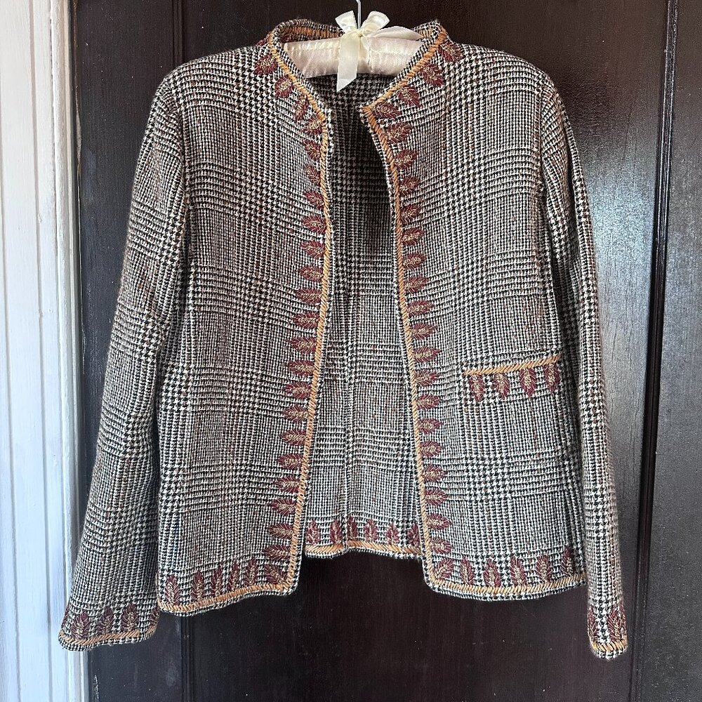Vintage 90s Embroidered Houndstooth Jacket